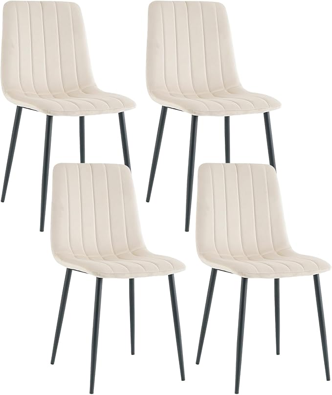 Dining Chairs Set of 4, Modern Kitchen Dining Room Chairs, Ergonomic Velvet Dining Chair Upholstered Cushion Seat and Sturdy Metal Legs (Cream)