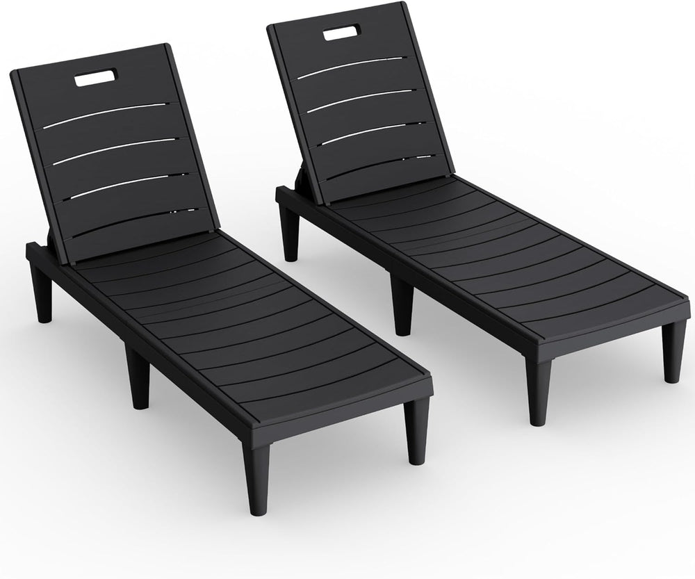 Devoko Outdoor Chaise Lounge Chair Set of 2 with 5-Position Adjustable Back, ...