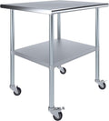 AmGood 30" x 36" Stainless Steel Work Table with Casters | Heavy Duty Metal Utility Table On Wheels | Kitchen Island Cart