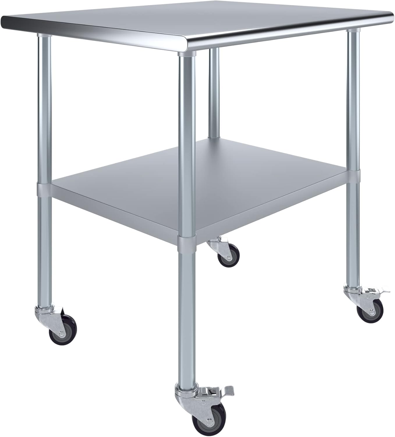 AmGood 30" x 36" Stainless Steel Work Table with Casters | Heavy Duty Metal Utility Table On Wheels | Kitchen Island Cart