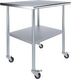 AmGood 36" Long x 30" Deep Stainless Steel Table with Casters