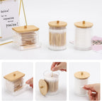 Tbestmax 4 Pack Qtip Holder Bathroom Container, 10/7oz Cotton Ball Cotton Swabs Pads Dispenser, Apothecary Jar with Bamboo Lids for Organizer and Storage (Beige)