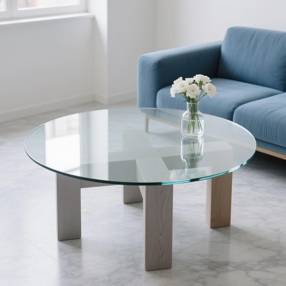 17" Round Tempered Glass Table Top, Clear Surface Flat Polished Edge for...