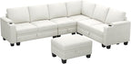 Belffin Chenille Modular Sectional Sofa Convertible L Shaped Corner Couches for Living Room with Storage Armrest with Cup Holder White Couch