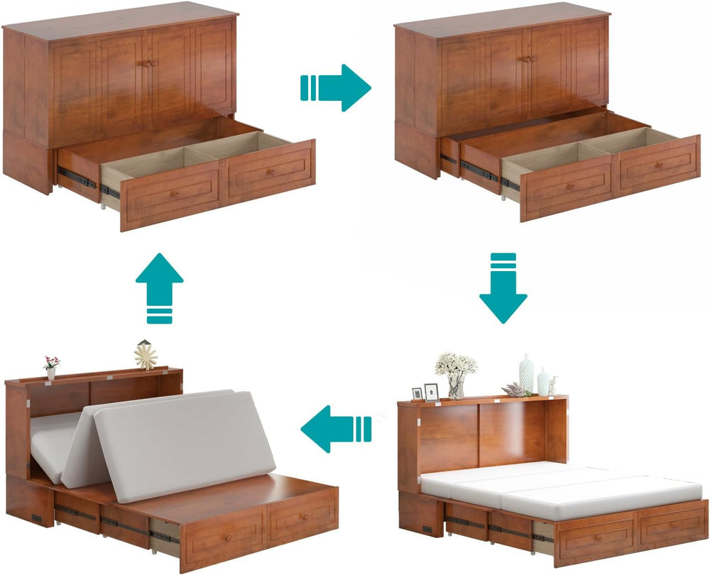 BALUS Murphy Bed, Queen Cabinet Bed, Modern Adults Guest Room Murphy Chest Cu...