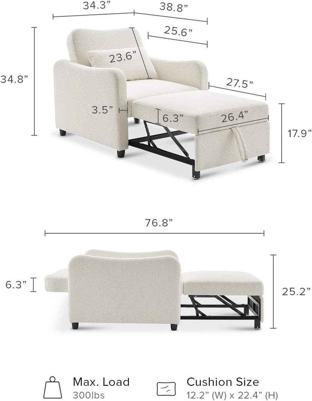 mopio Sophie 4-in-1 Convertible Sleeper Chair Bed, Accent Chair, Chaise Loung...
