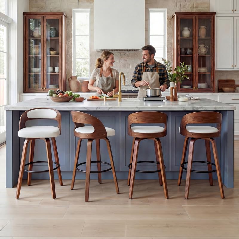 Swivel Counter Height Stools Set of 4, 25" Counter Stools with Bentwood ...