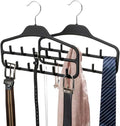 FairyHaus Belt Hanger Organizer 2 Pack, Non Slip Tie Rack Holder, Durable Hanging Closet Accessory Hooks for Belts, Ties, Jewelry, Scarves, Black