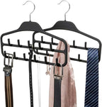 FairyHaus Belt Hanger Organizer 2 Pack, Non Slip Tie Rack Holder, Durable Hanging Closet Accessory Hooks for Belts, Ties, Jewelry, Scarves, Black