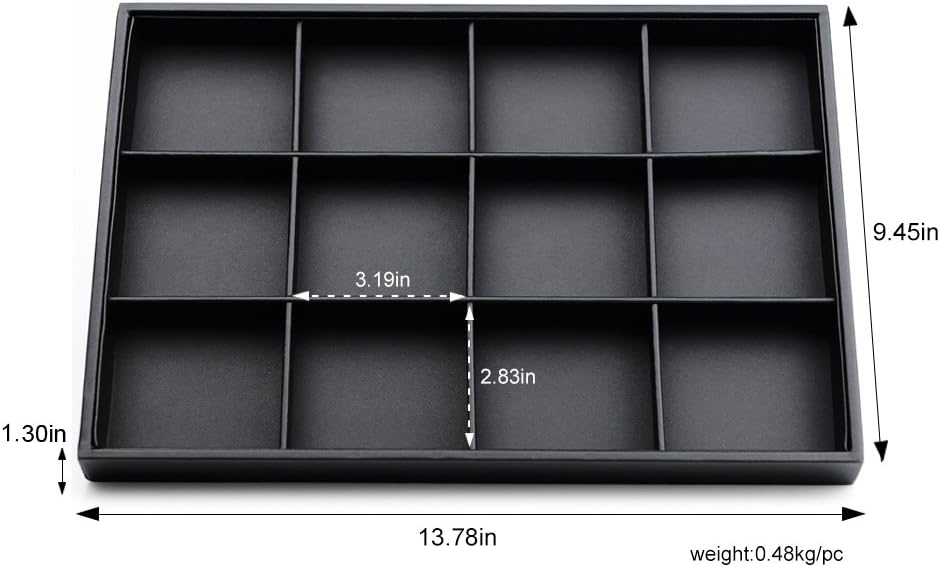 Black PU Leather Jewelry Display Flat Tray Ring Necklace Watch Organizer Display Tray (1 grid)
