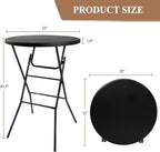 Cocktail Table, D32in x H43.3in Folding Round Cocktail Table High Top | Foldable, Removable Legs, Save Space, Easy Store, for Wedding, Party, Bar, Yard, Patio, Business Events (Black, Set of 1)