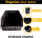 6-Pack Storage Bins, Wall Mount, Stackable & Freestanding, 12”x 8” x 6” Plastic Organizers, Utility Containers for Garage, Home, Workshop, Black