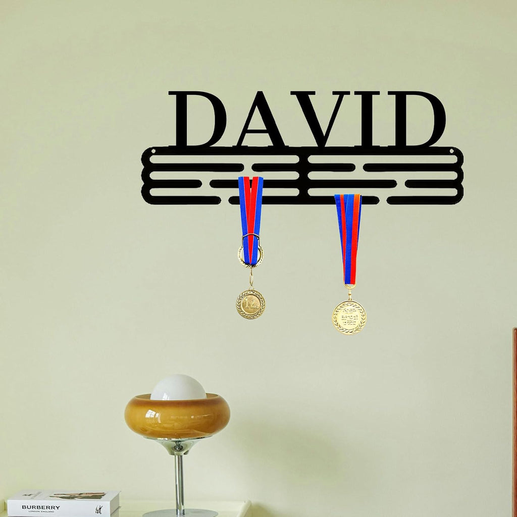 Personalized Medal Hanger with Custom Name, Metal Sports Medal Display Rack for Running Gymnastics Swimming, Wall Mounted Award Holder Organizer for Home Gym Decor