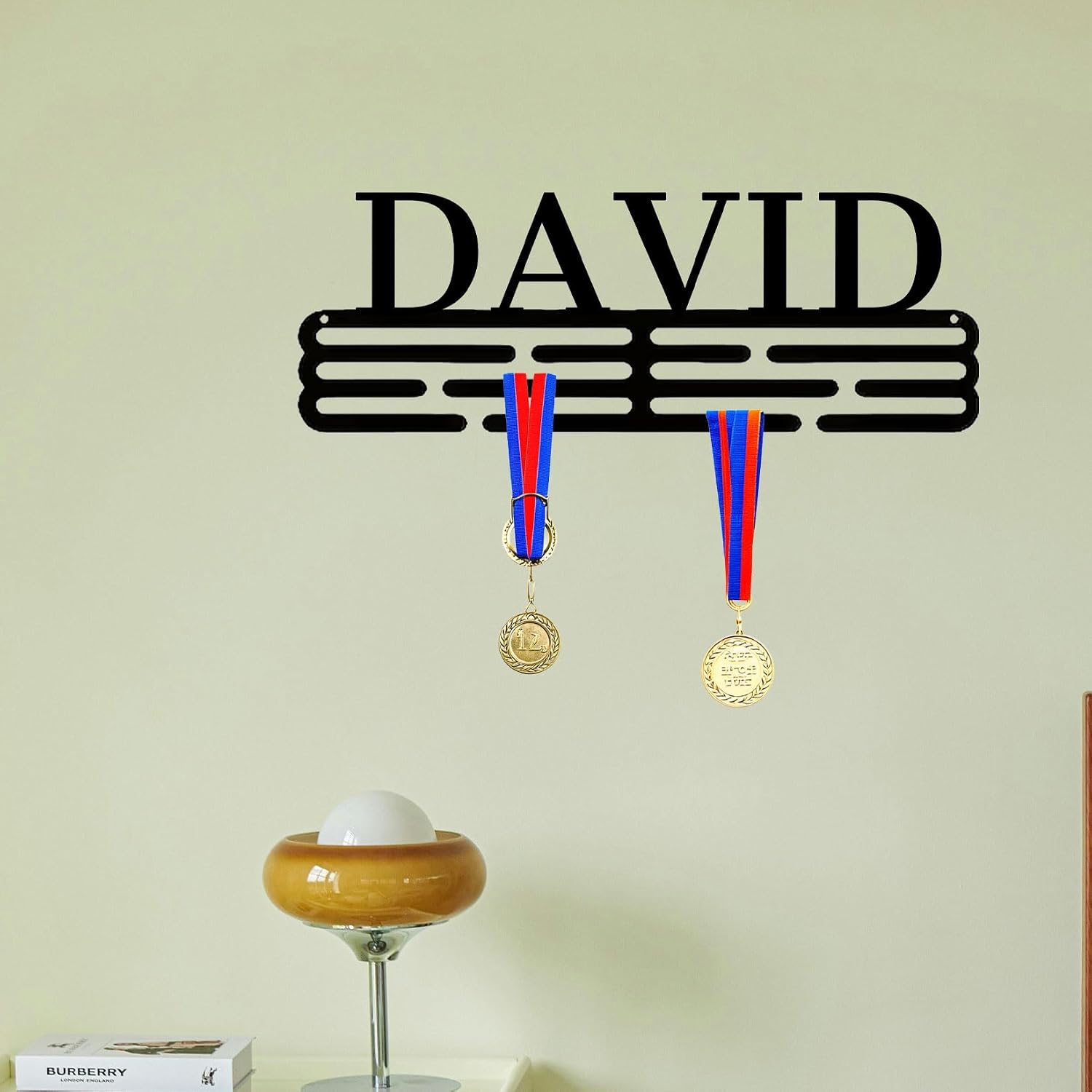 Personalized Medal Hanger with Custom Name, Metal Sports Medal Display Rack for Running Gymnastics Swimming, Wall Mounted Award Holder Organizer for Home Gym Decor