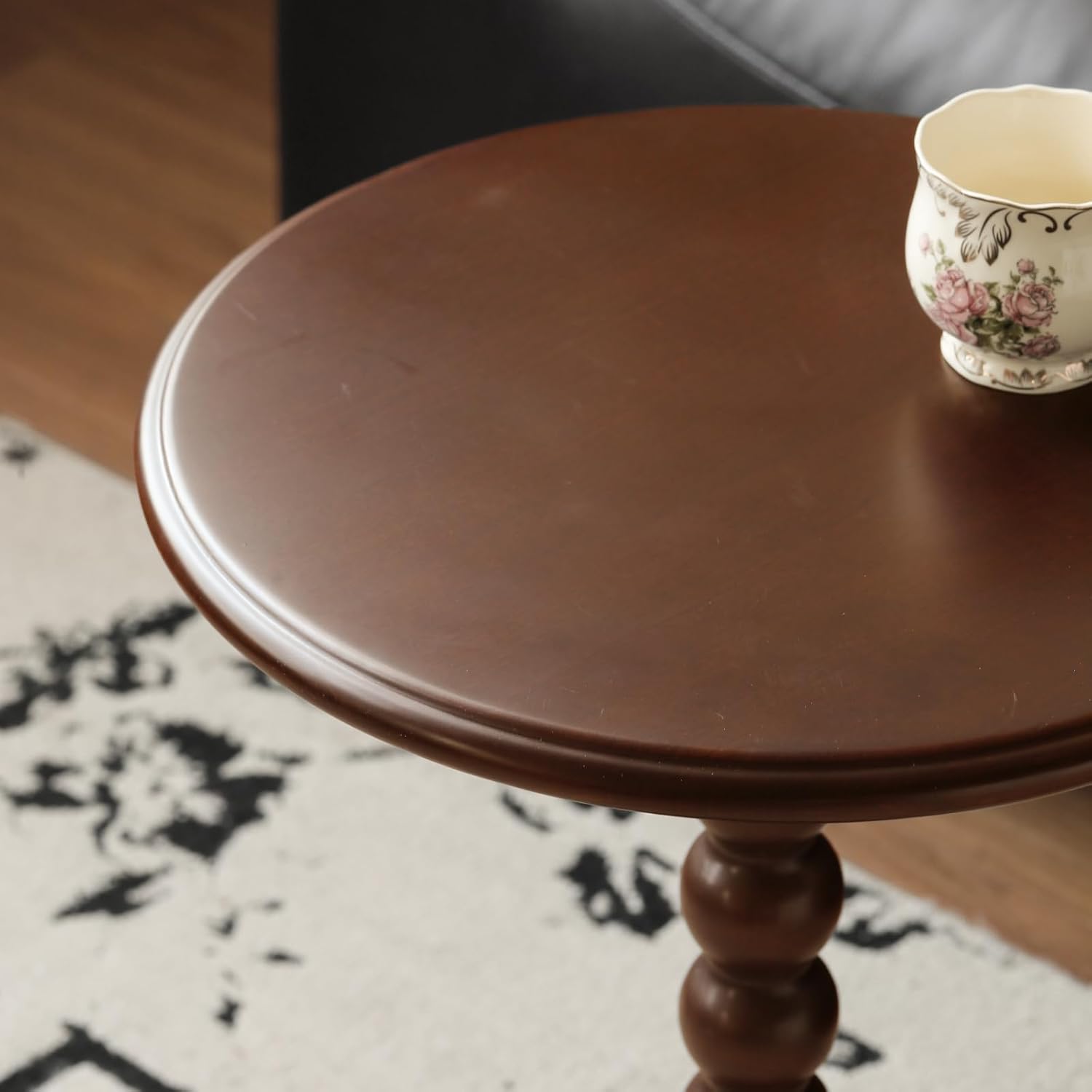 Pedestal Side Table, Small Round Side Table for Small Spaces, Drink Table with 100% Solid Wood Leg, Round Coffee End Table for Living Room, Bedroom, Corners, and Office (Poplar Wood, Walnut)