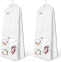 72" Long Wedding Dress Garment Bag Cover for Gowns Women with 10'' Gusseted Dress Bags 4 Pocket (White 2 Pack)