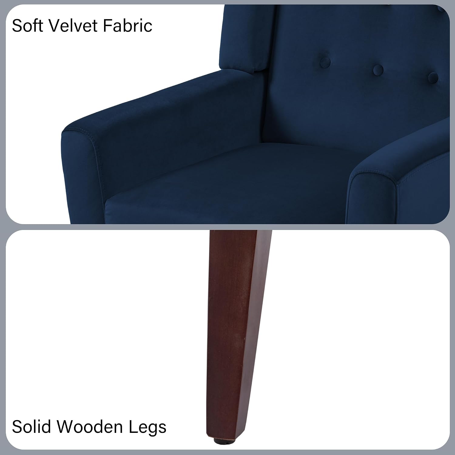 Mid-Century Modern Velvet Accent Chair, Royal Blue, Set of 1 | High Resilience Sponge Cushion | Soft Velvet Upholstery | Solid Wood Frame | For Living Room Bedroom, & Small Spaces