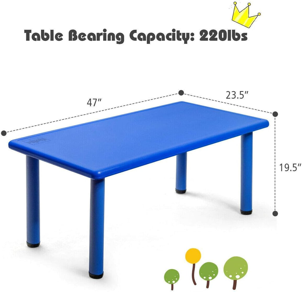 Costzon 47 x 23.5 Inch Rectangular Kids Table, Children School Activity Table for Reading Drawing Dining Playing, Multifunctional Plastic Table w/Steel Pipe, Toddler Furniture for Boys & Girls (Blue)