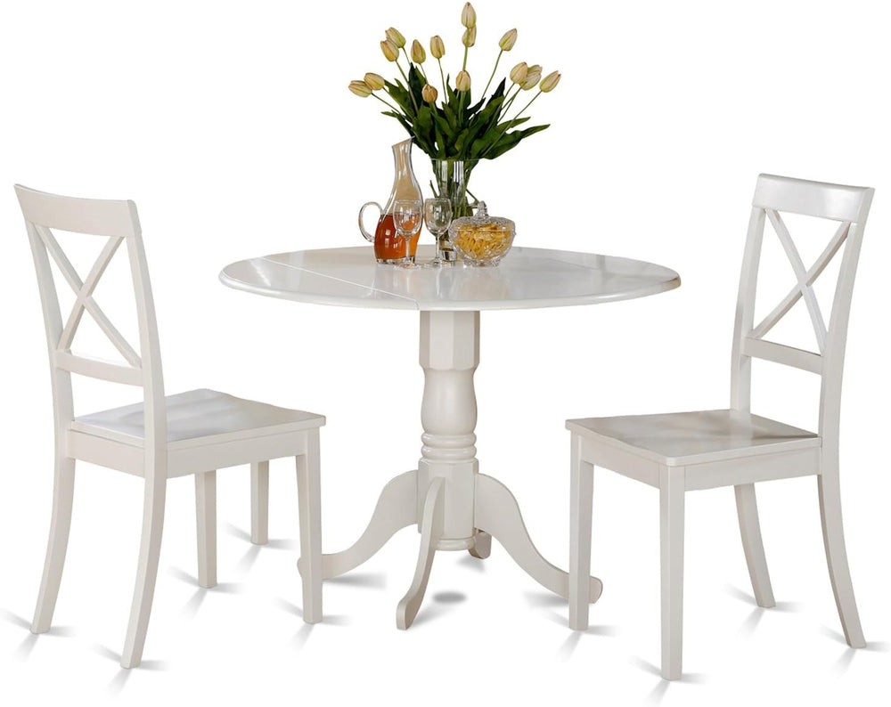 East West Furniture DLBO3-WHI-W 3 Piece Dining Room Table Set Contains a Roun...