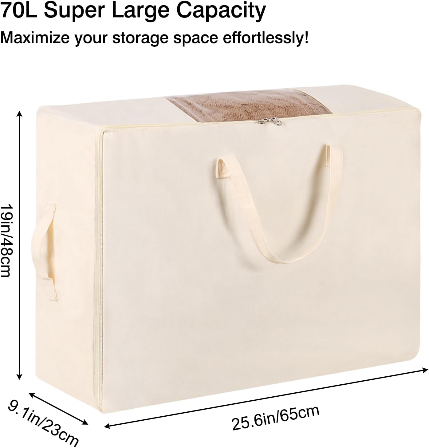 YGEOMER 4 Pack Canvas Clothes Storage Bags with Zipper Foldable Closet Organizers Storage Containers with Reinforced Handle for Dorm Storage Organizing, Bedroom, Closet,Blanket, Clothing, Comforters