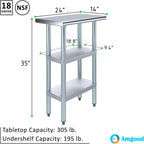 AmGood Stainless Steel Work Table with 2 Shelves | NSF | Metal Utility Table (24" Long x 14" Deep)