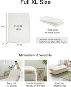 FULI Japanese Futon, Foldable & Portable Floor Lounger Bed, Roll Up Sleeping Pad, Shikibuton, Made in Japan (White, Full XL)