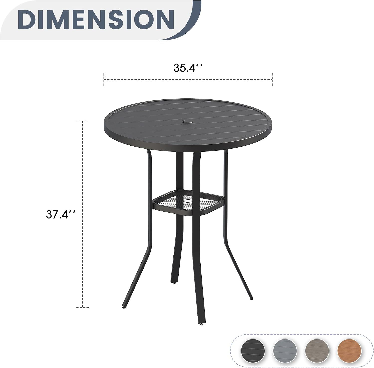 VICLLAX Patio Bar Height Table, Outdoor Round Bar Table with Umbrella Hole for Balcony, Porch, Deck, 37" Black