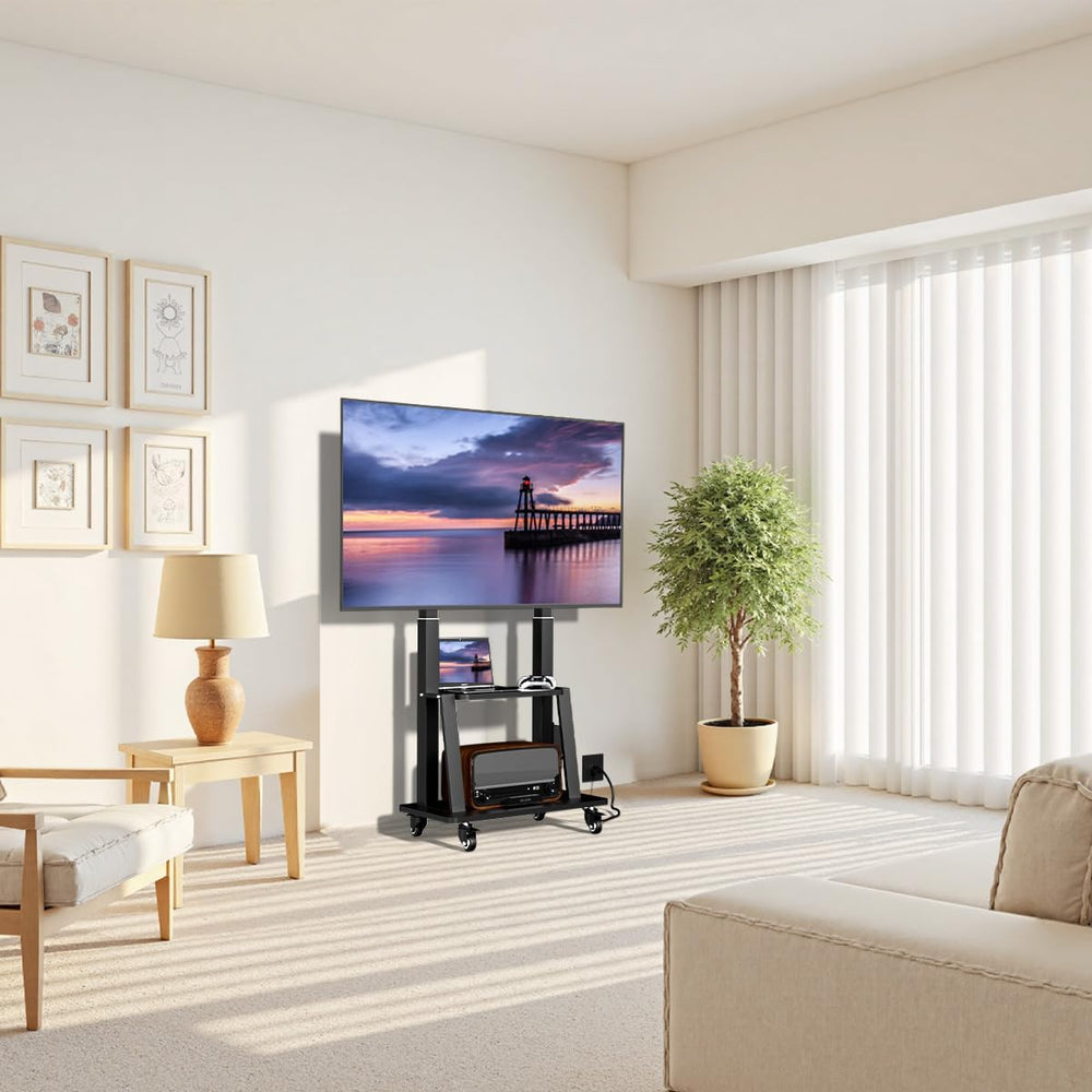 Rolling TV Stand with Power Outlet for 32 to 65 70 75 83 inch TV | Easy Insta...