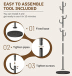 MISSLO Heavy Duty Coat Rack Freestanding with Stable Wood Base Metal Coat Tree Adjustable Coats Hanger Stand with 6 Hooks Clothes Tree for Jackets, Hats, Bags Standing Purse Rack for Bedroom, Office