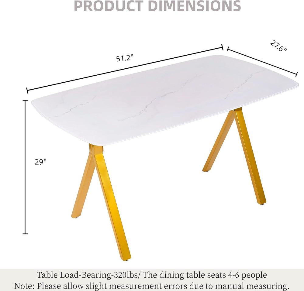 Meihua 51.2'' Dining Table with White Marble Pattern Tempered Glass T...