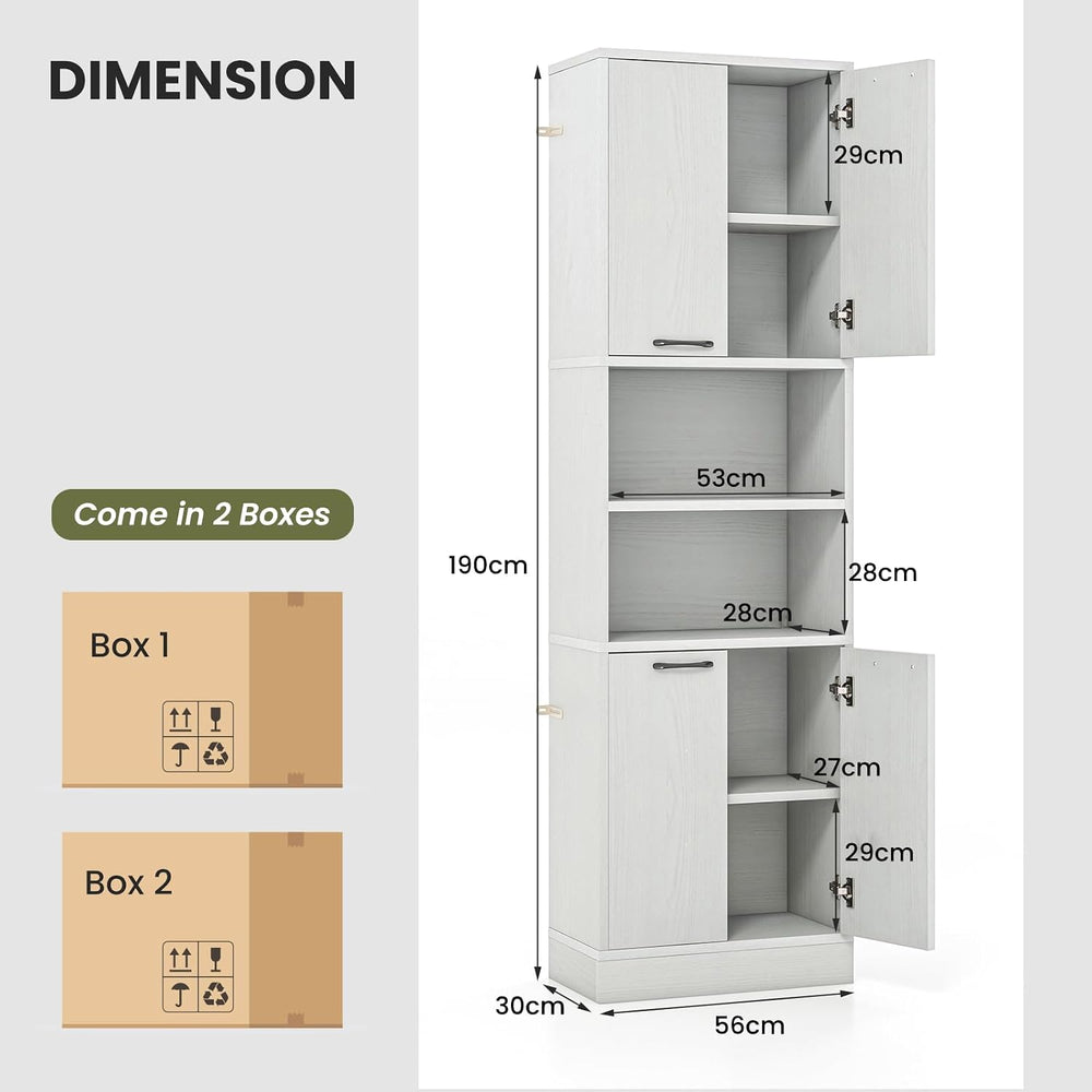 TANGZON 190CM Tall Kitchen Cupboard, 4-Door Storage Cabinet with Enclosed Cab...