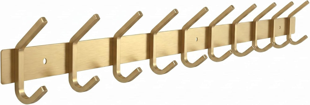 Brushed Gold Wall Mounted Coat Rack – 30 Inch Stainless Steel Rail with 10 Do...