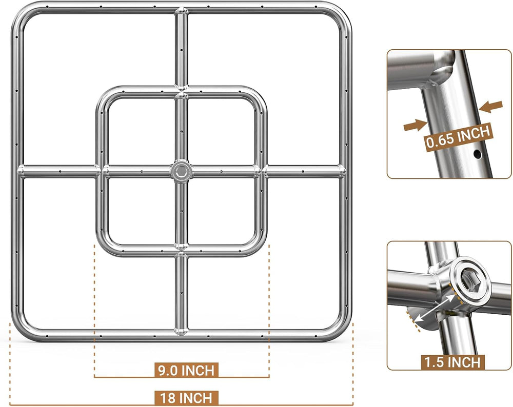 onlyfire 24" Square Fire Pit Flat Pan with Burner Ring, 147,000 BTU
