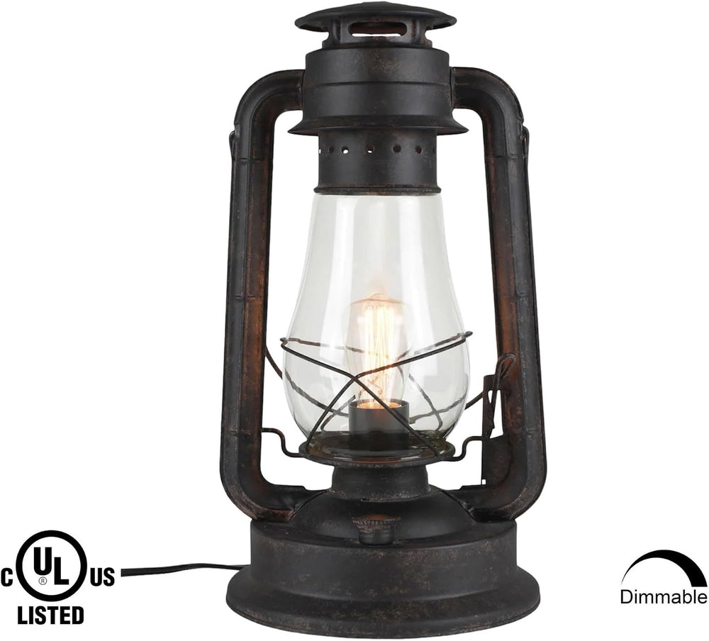 Rustic Lantern Table Lamp Set Hand Finished Rusty Over Powdercoat UL Listed D...