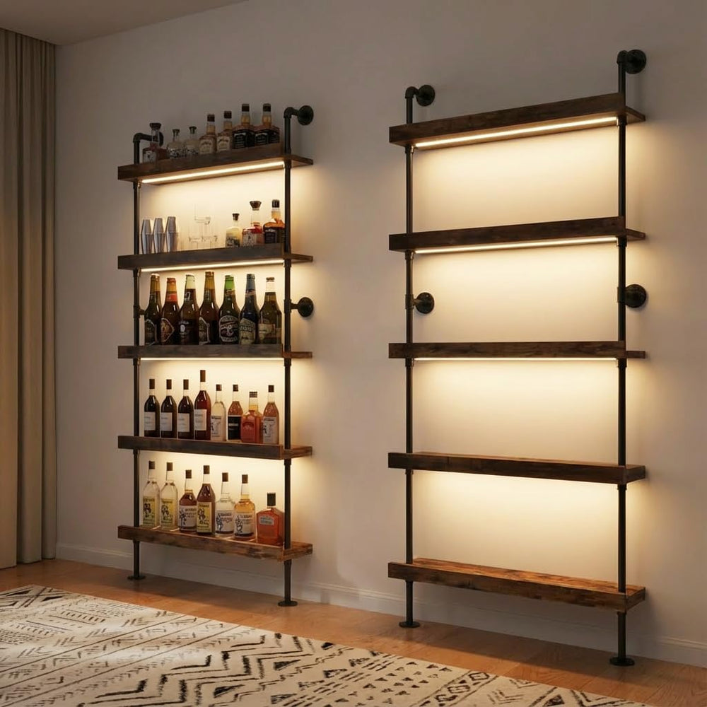 5-Tier Wall Mounted Wine Rack with LED,31.5" W x 79" H | Industrial...
