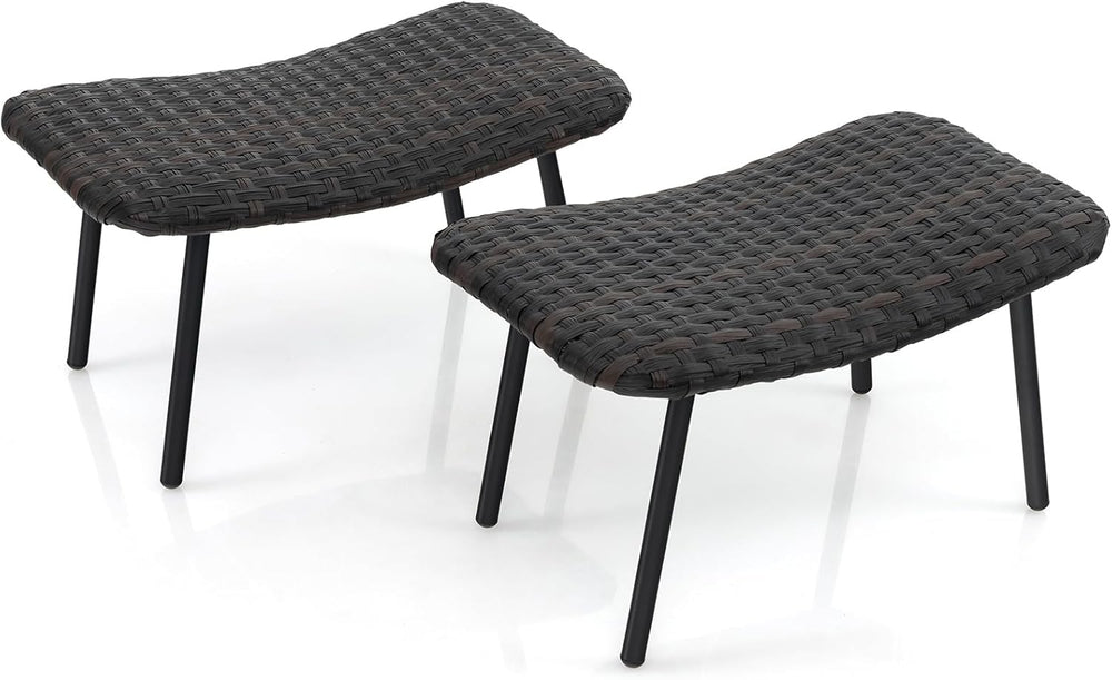 Tangkula Set of 2 Patio Ottomans, Multipurpose Rattan Ottomans w/Padded Quick...
