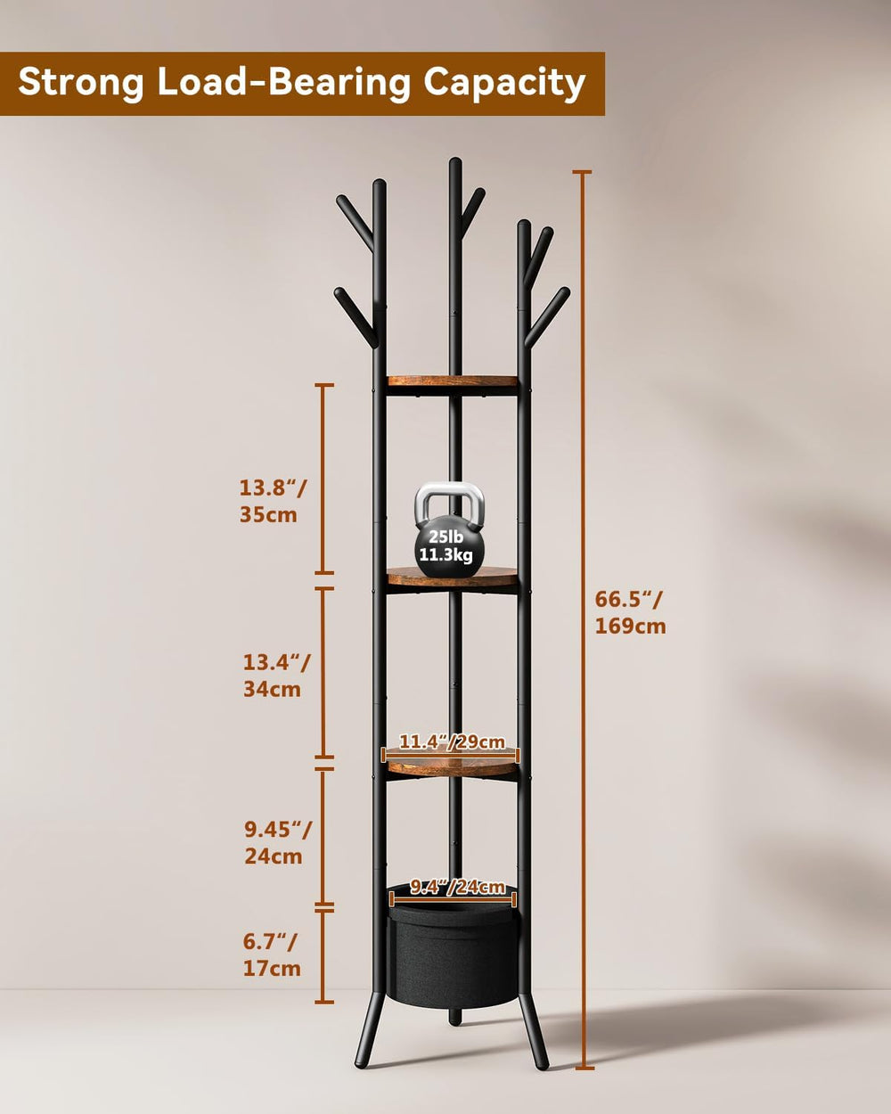 YMYNY Coat Rack, Freestanding Coat Stand with Storage Shelves, Hall Trees wit...