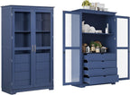 Merax Kitchen Pantry Cabinet with 2 Glass Doors & 4 Large Drawers, Pine Wood Frame & Higher Shelf‌ Height, Freestanding Storage Cabinet for Kitchen Dining Room Living Room, 44.7"x20"x75" (Blue)