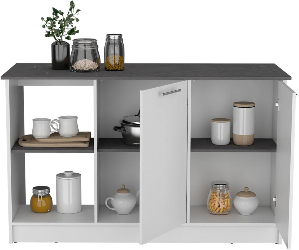 Kitchen Island with Large Top Surface and Double Door Cabinet White | Include...