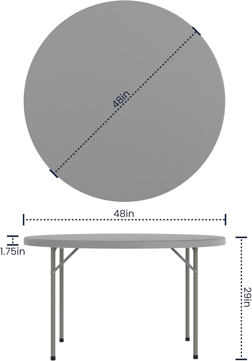 Flash Furniture 4 ft Plastic Round Folding Table, Dark Gray | Durable Constru...