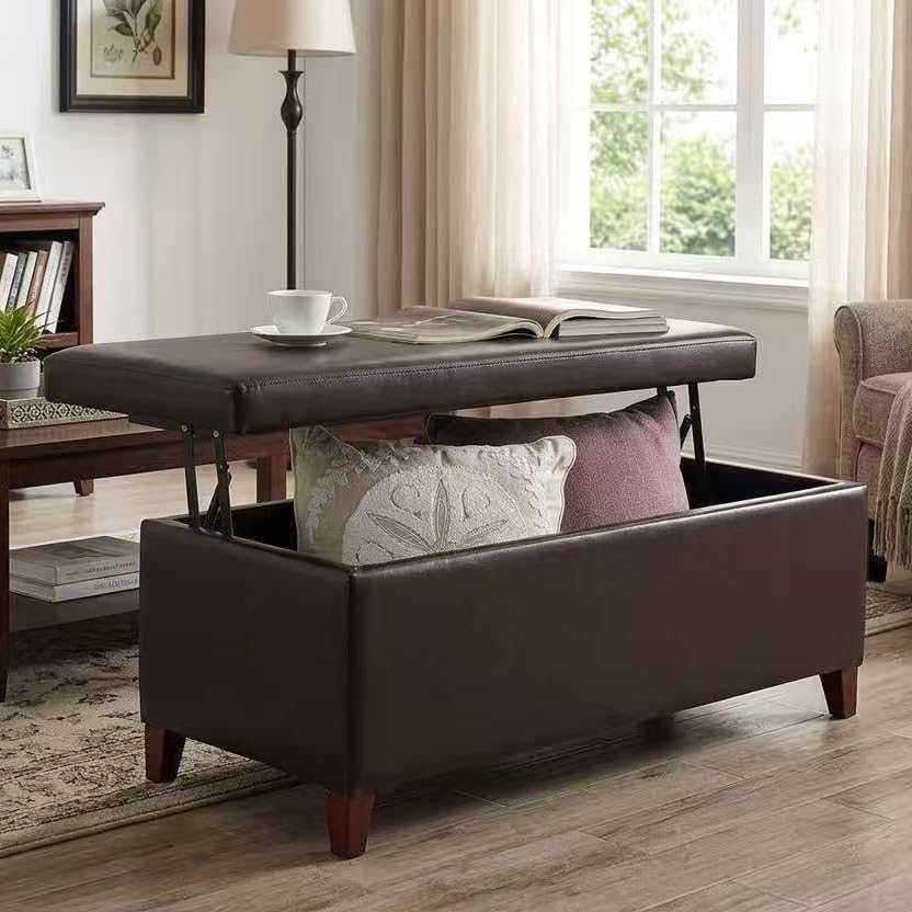 Homebeez 42" Storage Ottoman Bench, Lift Top Faux Leather Coffee Table