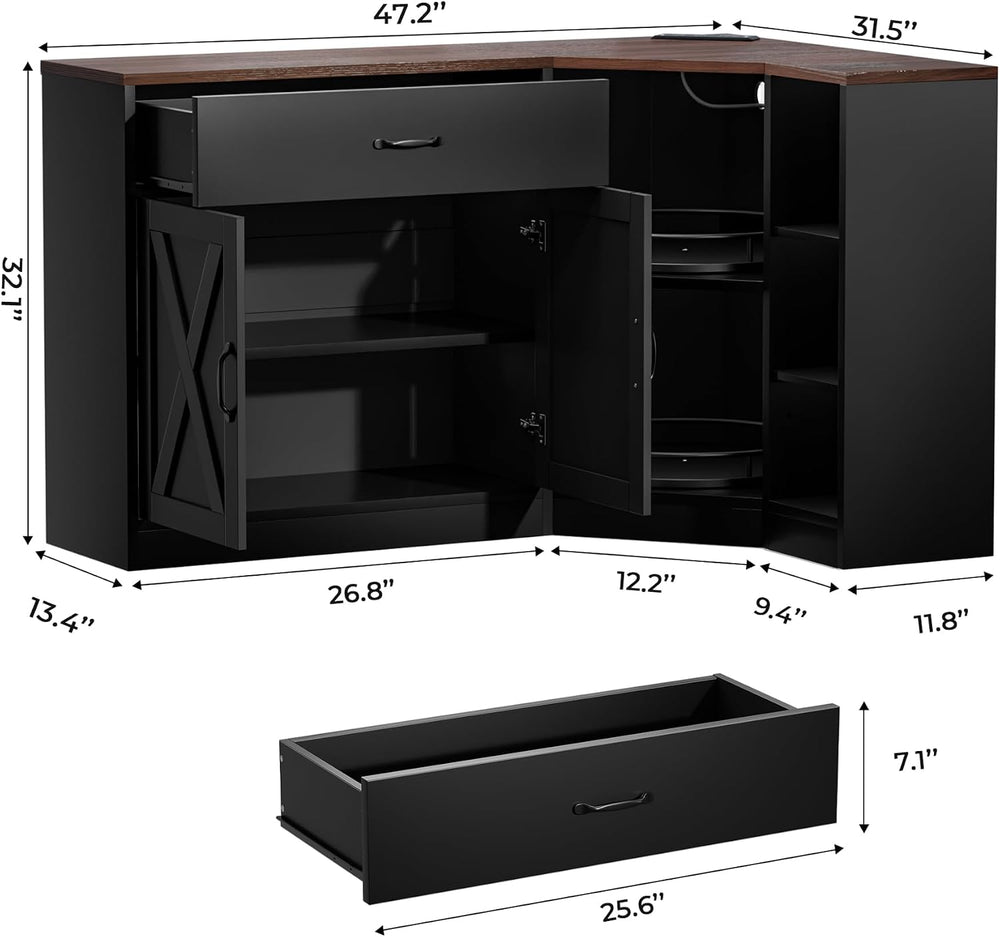 Corner Cabinet w/Charging Station, Kitchen Pantry w/Lazy Susan Turntable | Fa...