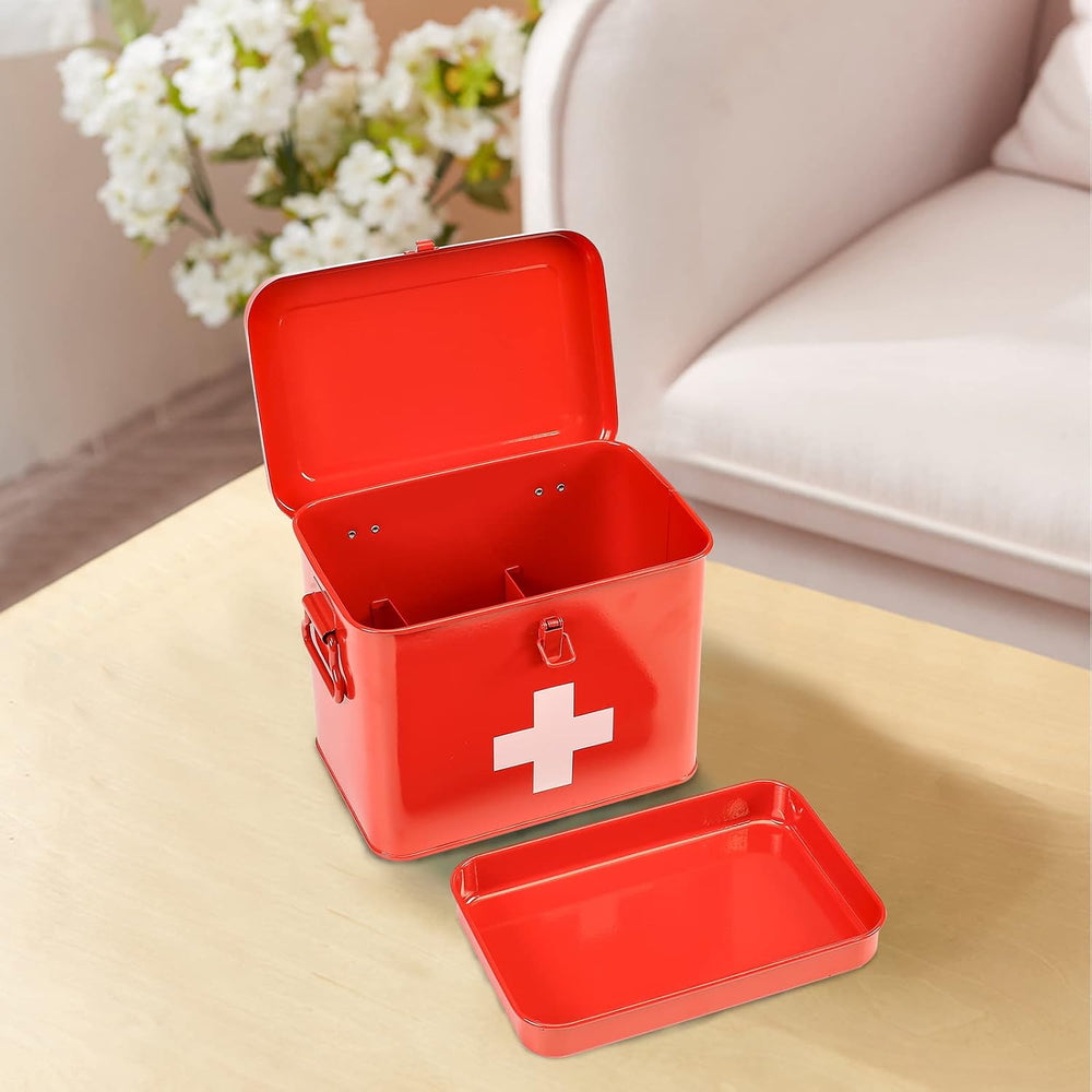 First Aid Kit, First Aid Medicine Supplies Bin - 2-Tier Metal Medicine Storag...
