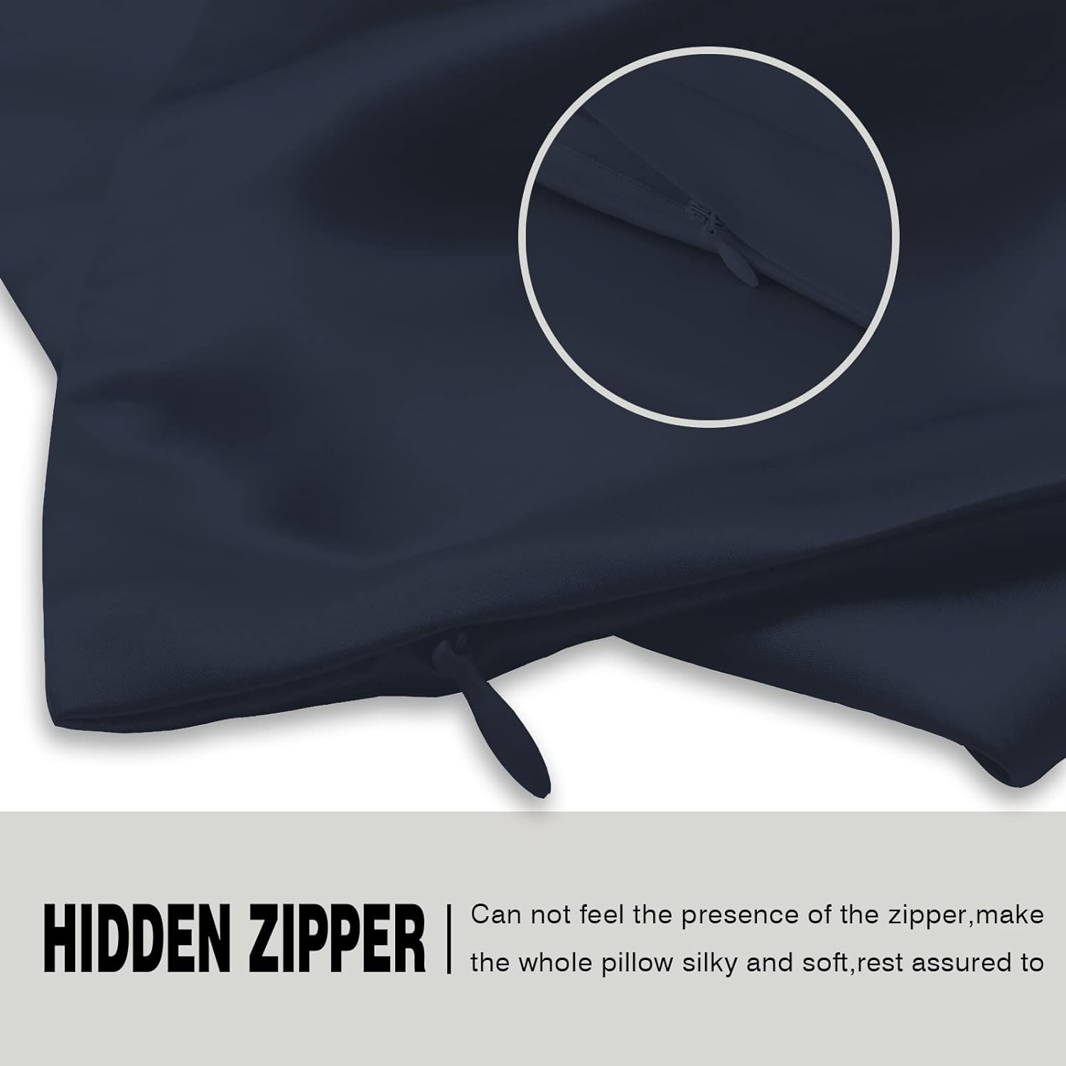 Natural Mulberry Silk Pillowcase for Hair and Skin Pillow Case with Hidden Zipper Soft Breathable Smooth Cooling Covers Sleeping(Navy Blue,Standard,1Pcs)