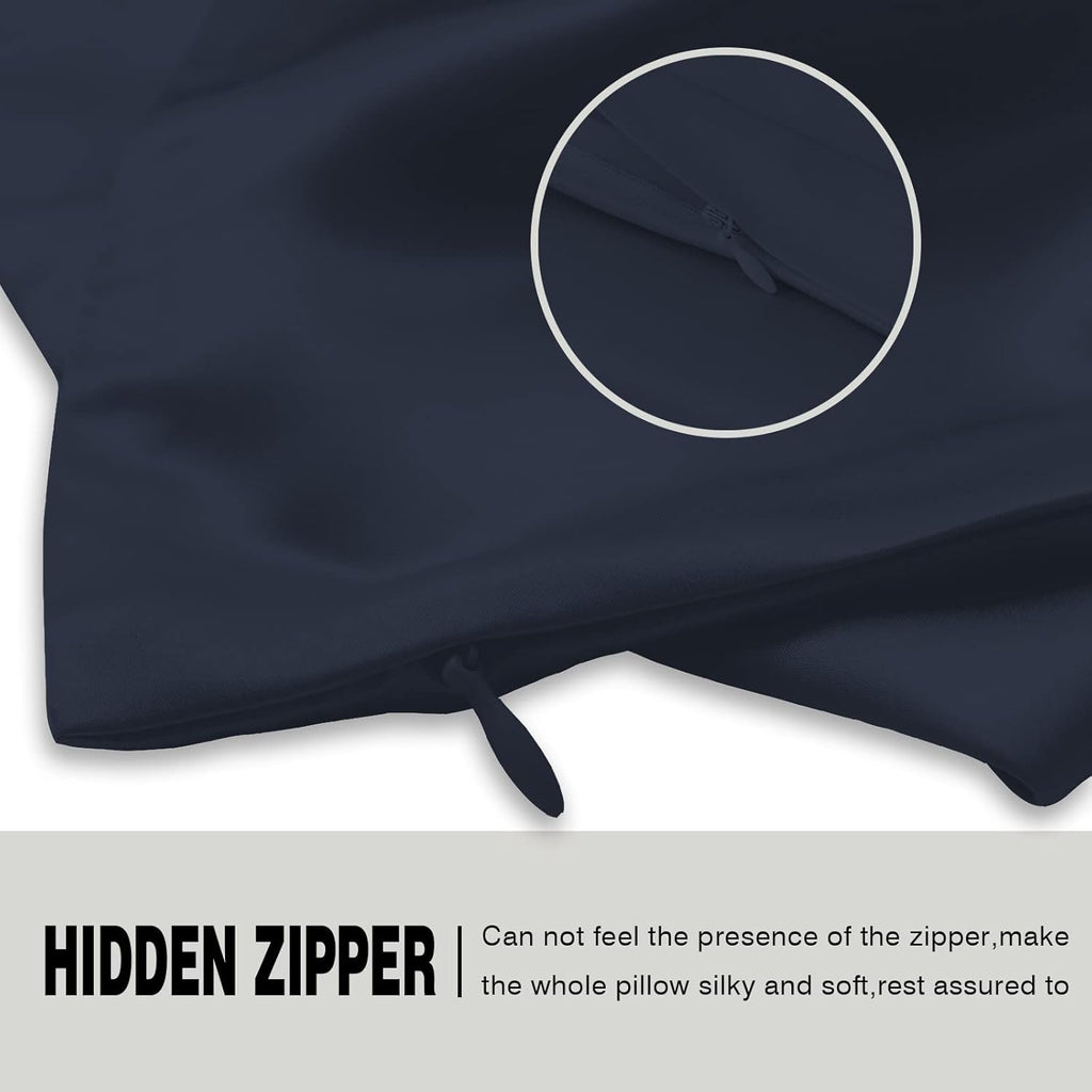 Mulberry Silk Pillowcase for Hair and Skin Pillow Case with Hidden Zipper Soft Breathable Smooth Cooling Silk Pillow Covers for Sleeping (Navy Blue, King（20"X 36"）)