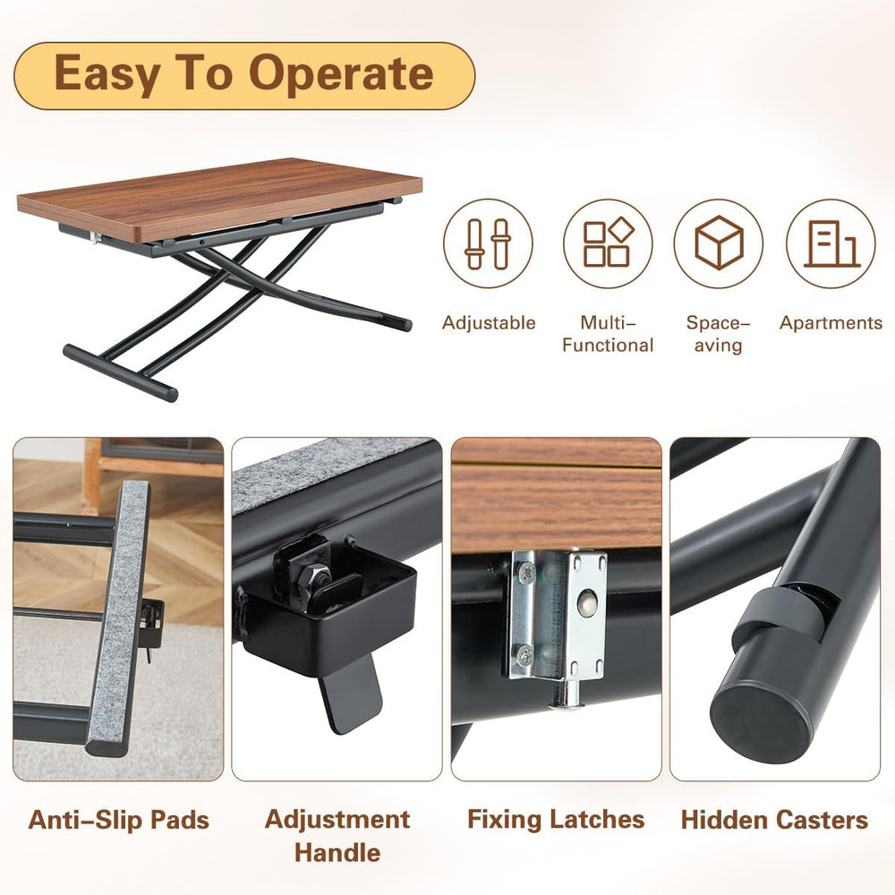 Liftable Folding Dining Table for 4, Adjustable Drop Leaf Table, Multi Functi...