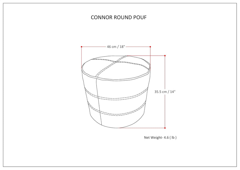 SIMPLIHOME Connor 18" Wide Round Pouf in Distressed Brown Genuine Leathe...