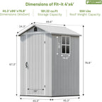 Patiowell 4 x 4 FT Plastic Outdoor Storage Shed with Floor, Garden Tool Shed with Two Windows and Single Lockable Door for Garden, Backyard, Lawn, Easy to Install, Light Grey(Fit-it Shed)