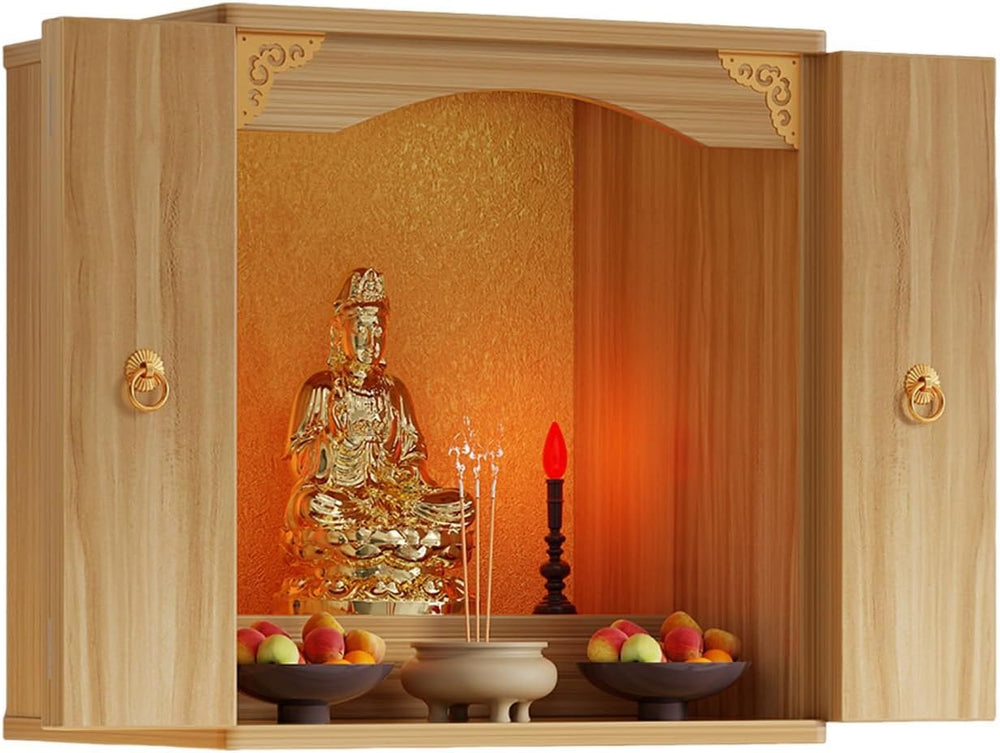 Personal Shrine Stand, Puja Meditation Prayer Table with Storage Tier, Wooden...