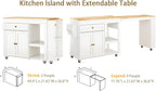 JassmiPkwy 78'' Rolling Kitchen Island with Extendable Dining Table for 4, Kitchen Islands on Wheels w/Pull Out Table, Drawer, 2-Tier Storage Shelf, Hooks, White